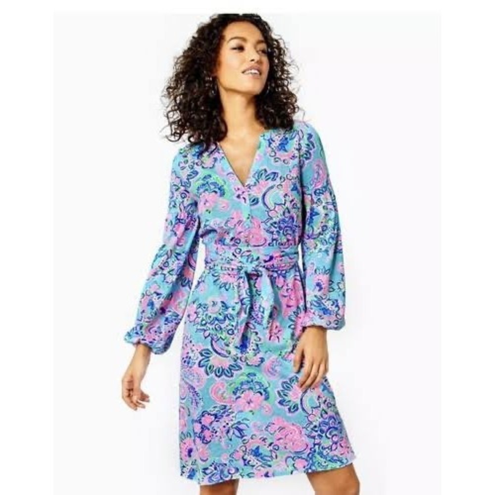 NEW Lilly Pulitzer Kierna Dress Blue Horizon Jungle Sunrise XS